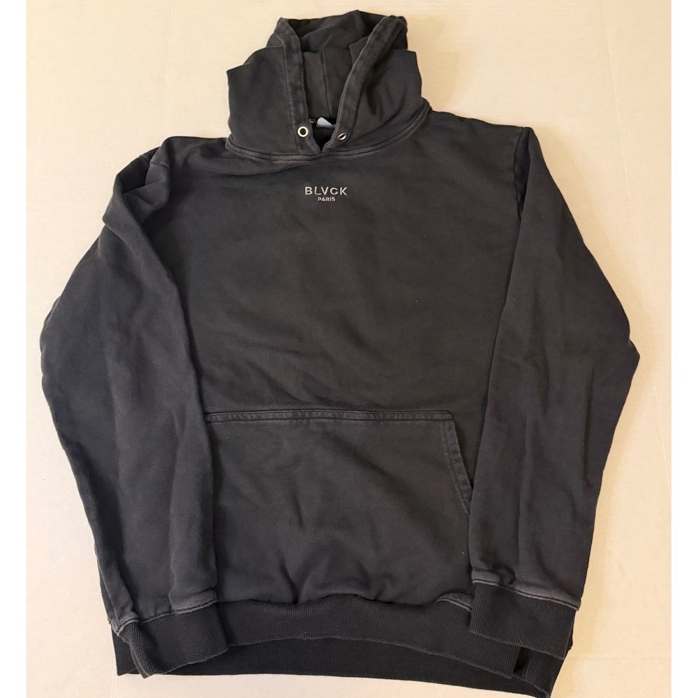 BLVCK PARIS Pullover Hoodie Sweatshirt Black Graphic Print French Terry size XL